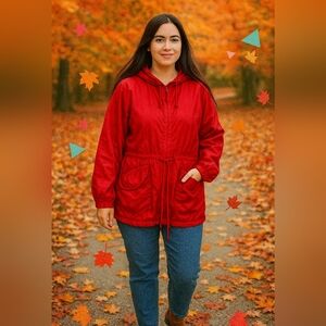 Vintage Atlantic Beach Red Parka Anorak  Jacket